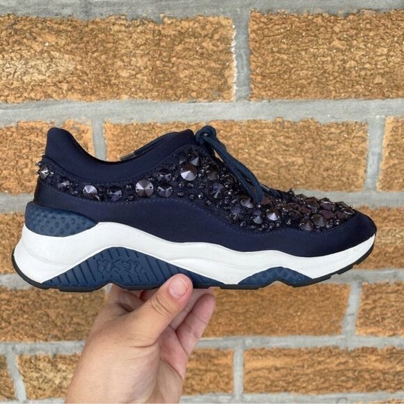 ASHMIDNIGHT 'MUSE BEADS' EMBELLISHEDLACE AND SATIN SNEAKERS 37/7 - Picture 5 of 14